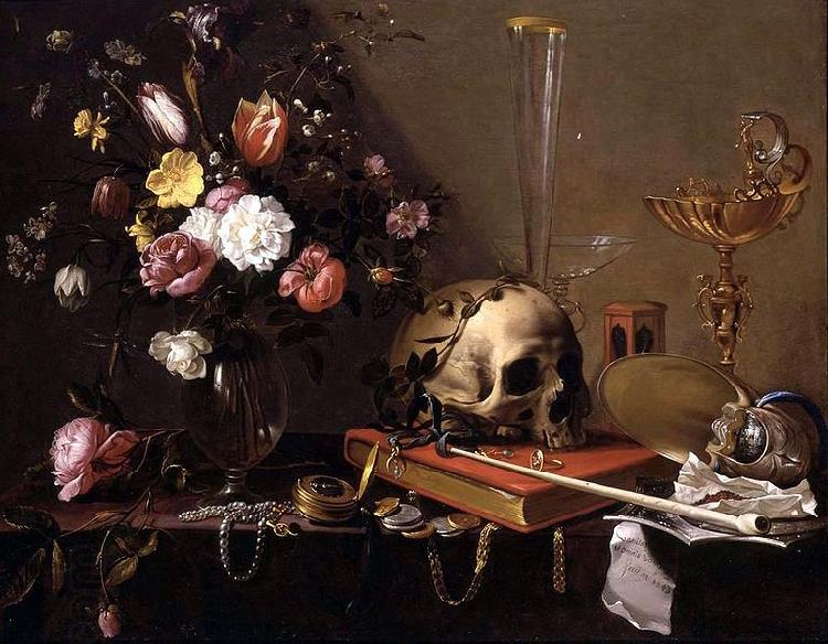Adriaen Van Utrecht Vanitas - Still Life with Bouquet and Skull oil painting picture